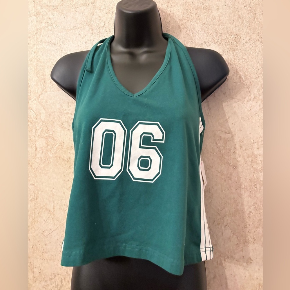 Rebellious One Teal Halter Crop Top with Number Print